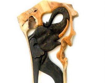 手彫りのマホガニー製象の彫刻 - スリランカのホームデコレーション