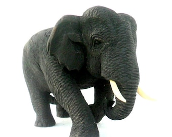 Hand Carved Elephant Wood Carving Elephant Natural Teak Wood  Elephant Handmade Wooden Elephant Art Home Decor / Gift 7" x 4.5" x 4"