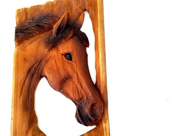 Wooden Horse Head, Horse Wood Carving, Wooden Horse, Horse Art ,Wall Art Decor, Hand Carved Horse, Horse Wall Hanging, Gift 21.5"X13"