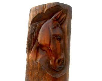 Wooden Horse Head, Wood Carving Horse, Hand Carved Horse,  Rustic Horse,  Driftwood Horse, Wall Hanging Horse, Horse Art / Gift 14.75"X7.5"