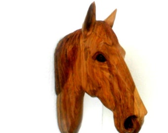 Horse Head Wood Carving Natural Teak Wood Hand Carved Horse Head Rustic Driftwood Reclaimed Wall Hanging Home Art Decor / Gift 20"X8.5"