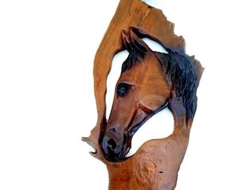Wooden Horse Head, Rustic horse, Driftwood Reclaimed Horse Head, Horse Hand Carved, Natural Wild Art Horse Home Decor / Gift 14" x 10"