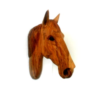 Horse Head Wood Carving Natural Teak Wood Hand Carved Horse Head Rustic Driftwood Reclaimed Wall Hanging Home Art Decor / Gift 20&quot;X8.5&quot;