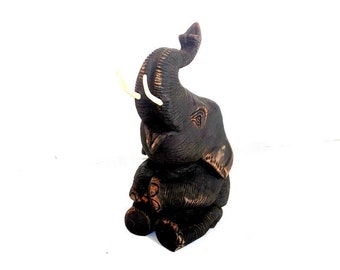 Elefante de madera, estatua de elefante, arte de elefante tallado a mano, decoración del hogar, figura de elefante, animal africano, escultura artística, 23 x 11,4 x 10 cm