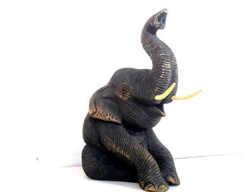 Elephant Statue Figurine, Elephant Sculpture, Animal Decor, Wooden Elephant, Home Office Decorations, Home Gifts