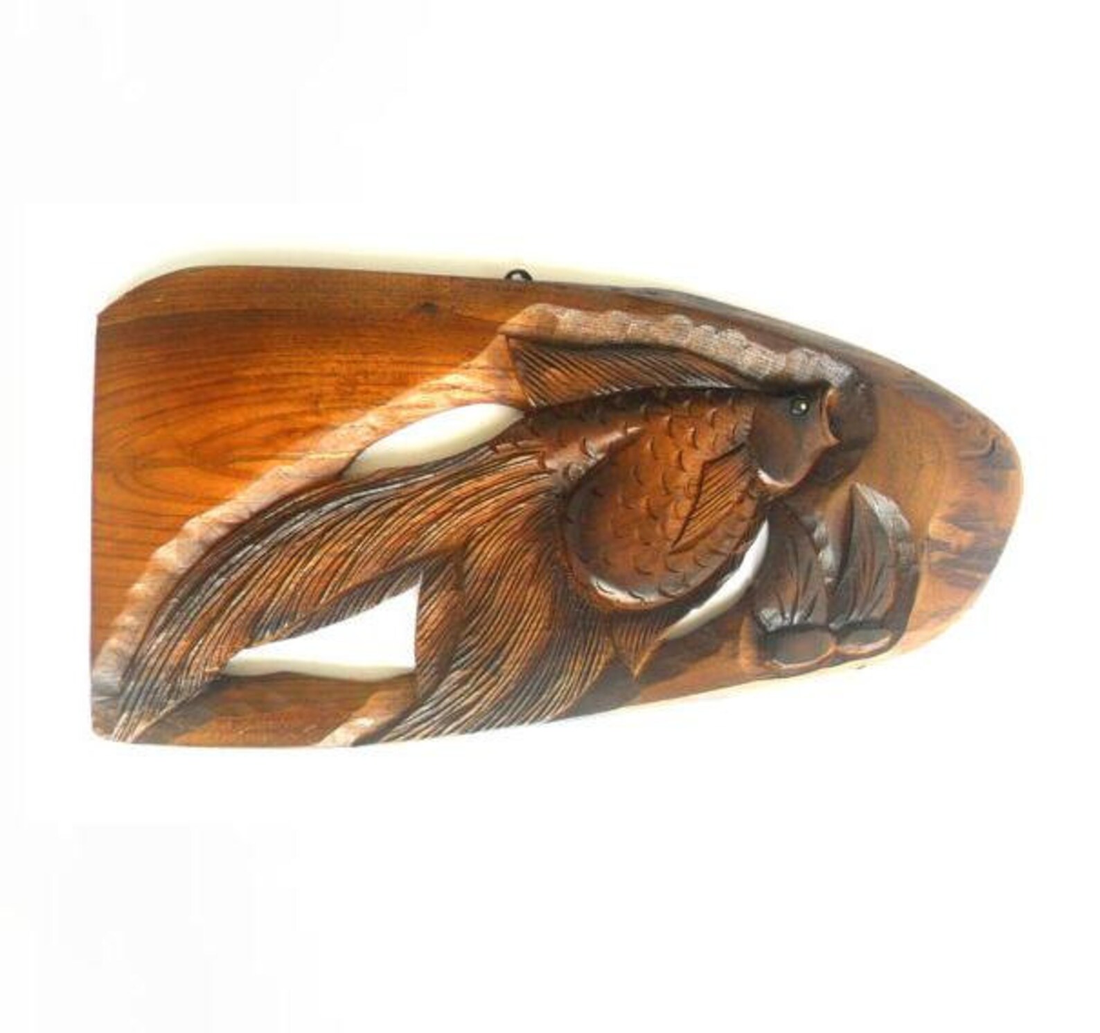 Handmade Natural Teak Wood Carving Lucky Fish Art Home Wall Etsy