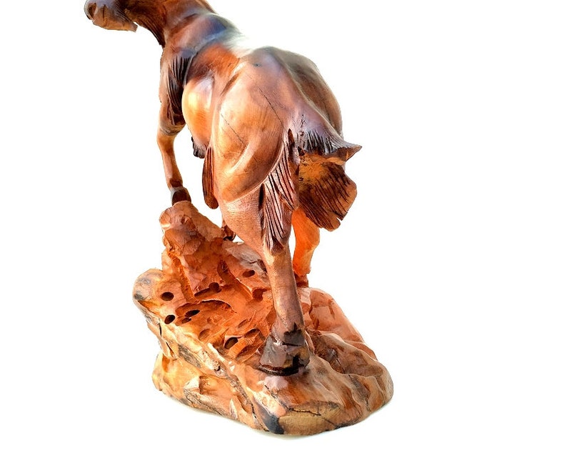 Gift Chinese Zodiac Wooden Mountain Goat Ram Sculpture Wall Art Decor