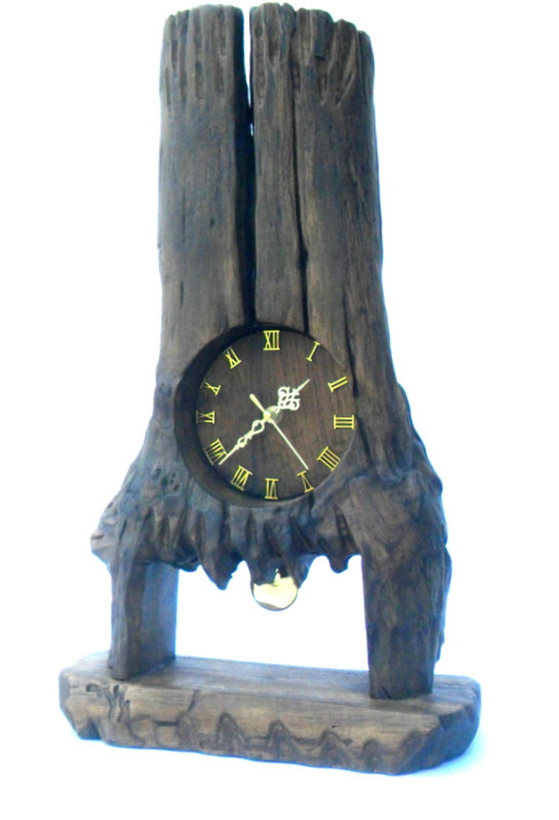 Teak Wood Carving Pendulum Clock Carving Rustic Driftwood Reclaimed