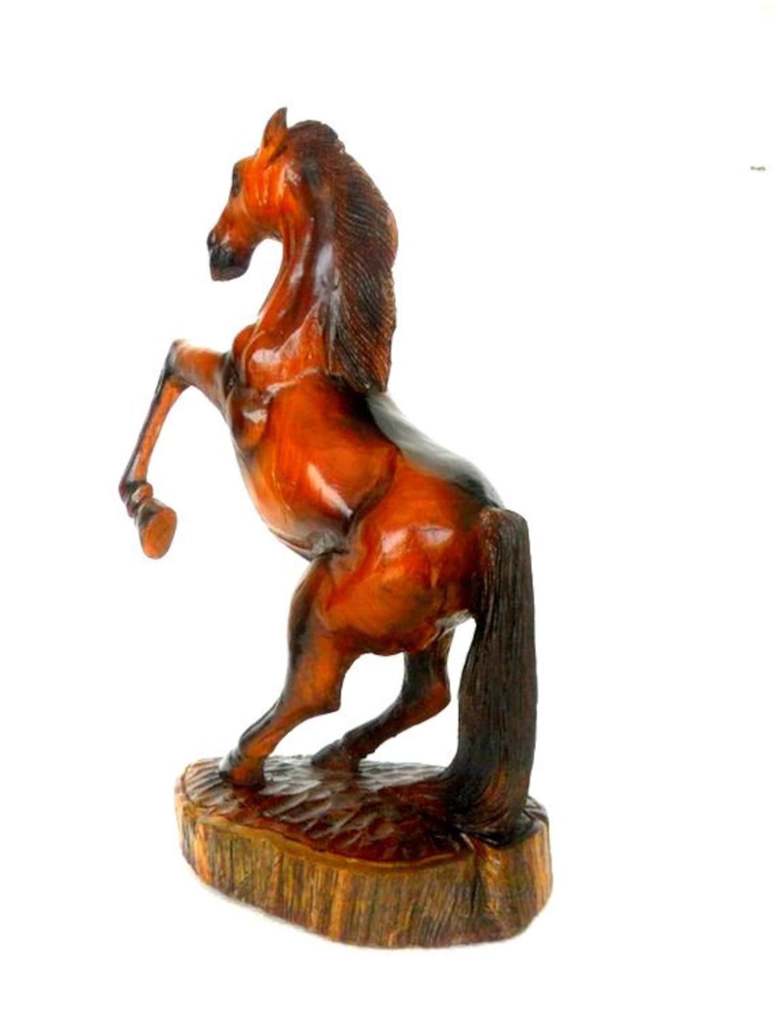 Wood Carving Horse Hand Carved Horse Natural Teak Wood Wild Standing