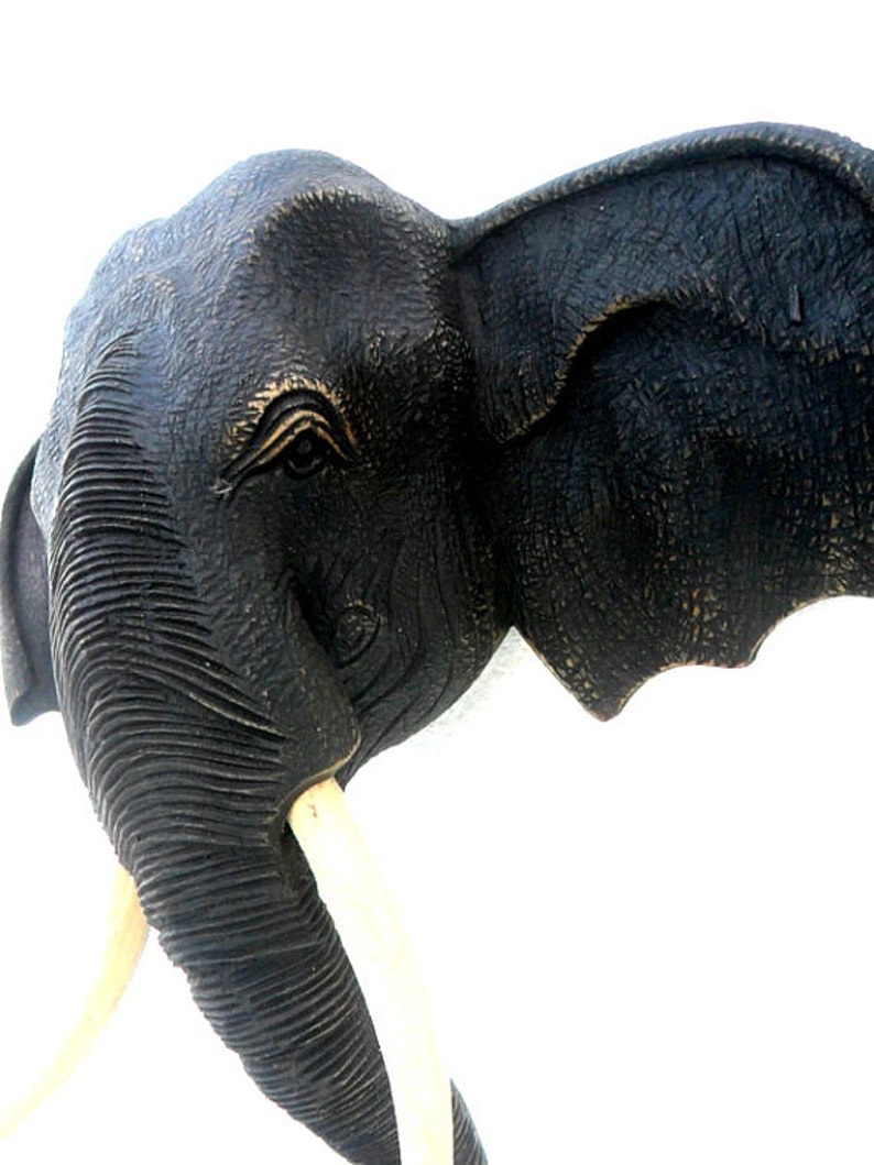 Wood Carving Elephant Head Natural Teak Wood Hand Carved Etsy