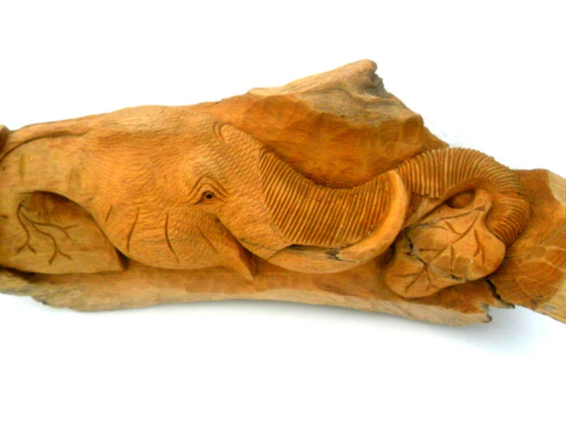 Wood Carving Elephant Head Natural Teak Wood Hand Carved Etsy