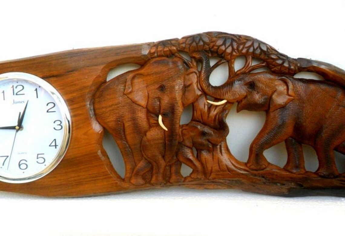 Wooden Elephant Clock Elephant Figurine Elephant Clock Etsy