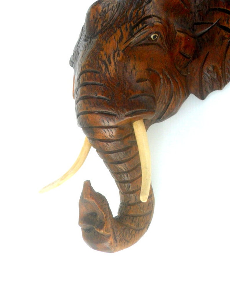 Wooden Elephant Head, Wood Carving Elephant Head, Wall Hanging Elephant