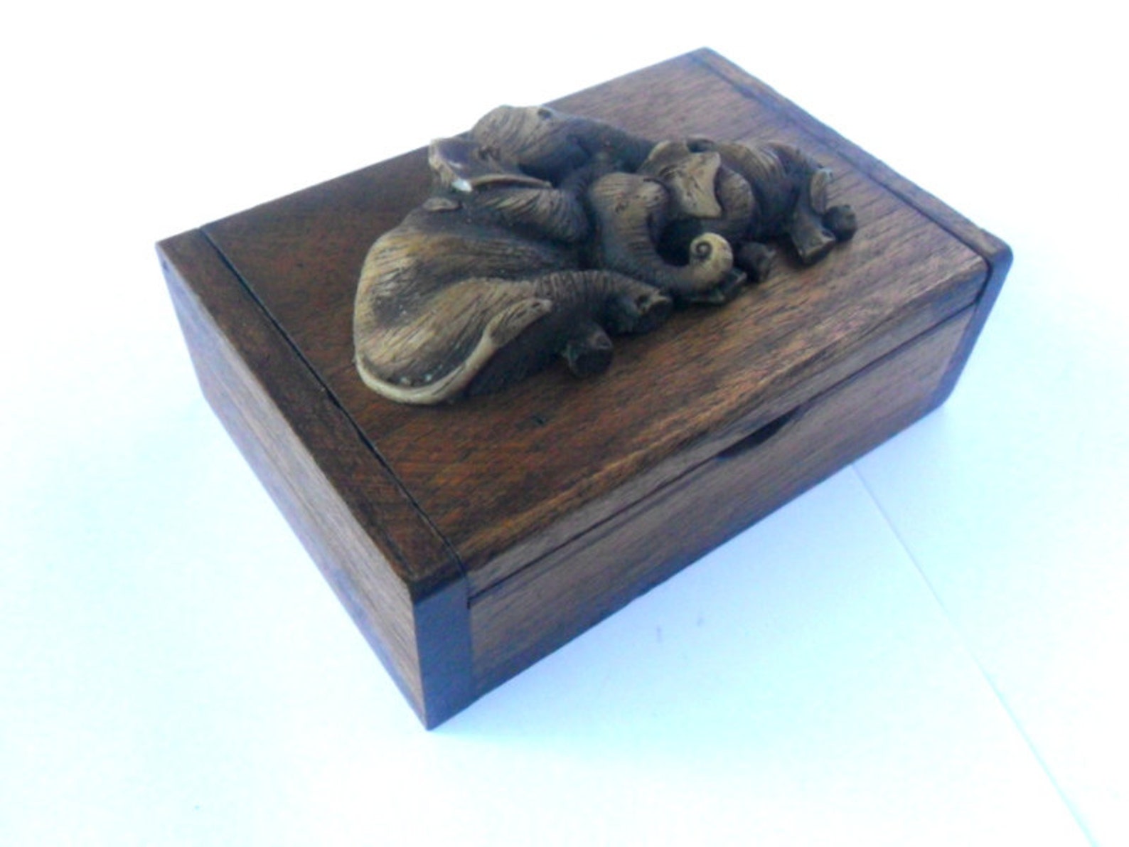 Two Teak Wood Rustic Box Boxes With Elephants Reclaimed Handmade Wooden