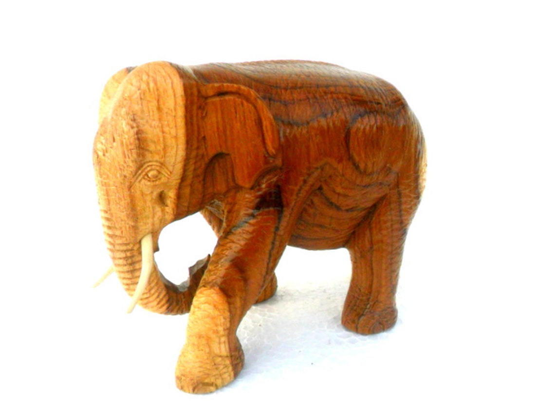 Wood Carving Elephant Hand Carved Elephant Natural Teak Wood Etsy