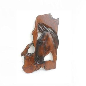 Natural Teak Wood Carving Horse Head  Wooden Hand CarvedHorse Head  Wall Hanging Home Art Decor / Gift 18.5&quot;X11.5&quot;