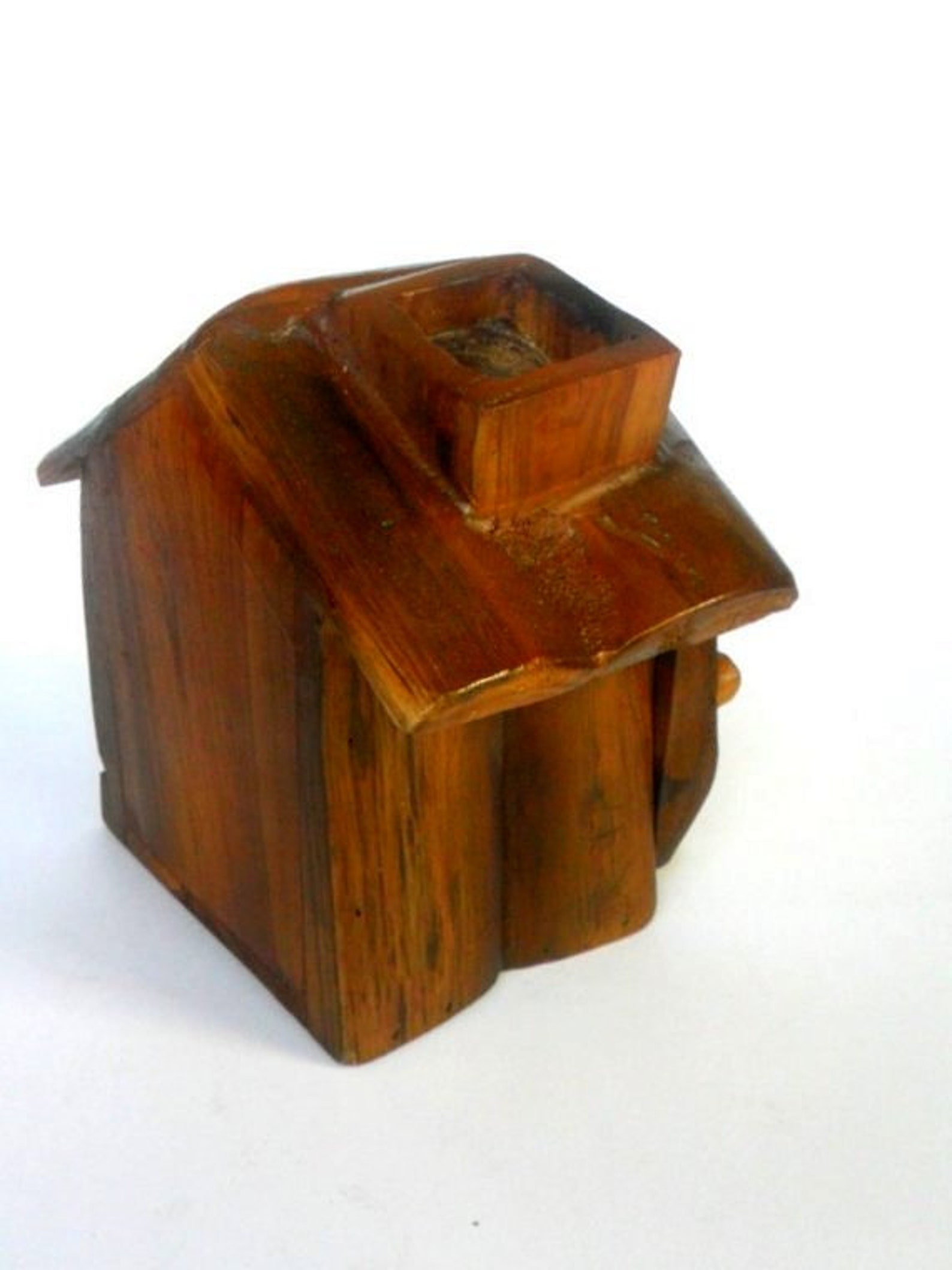 Wooden Desk Clock House Shape Clock Natural Teak Wood Carving Clock