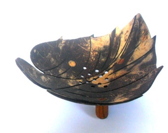 Natural Coconut Shell Soap Dish Leaf shape Hand Carved Handmade wooden Carving Soap Dish Home Art Decor / Zen Art / Gift 5.25&quot;X4.25&quot;X2.5&quot;