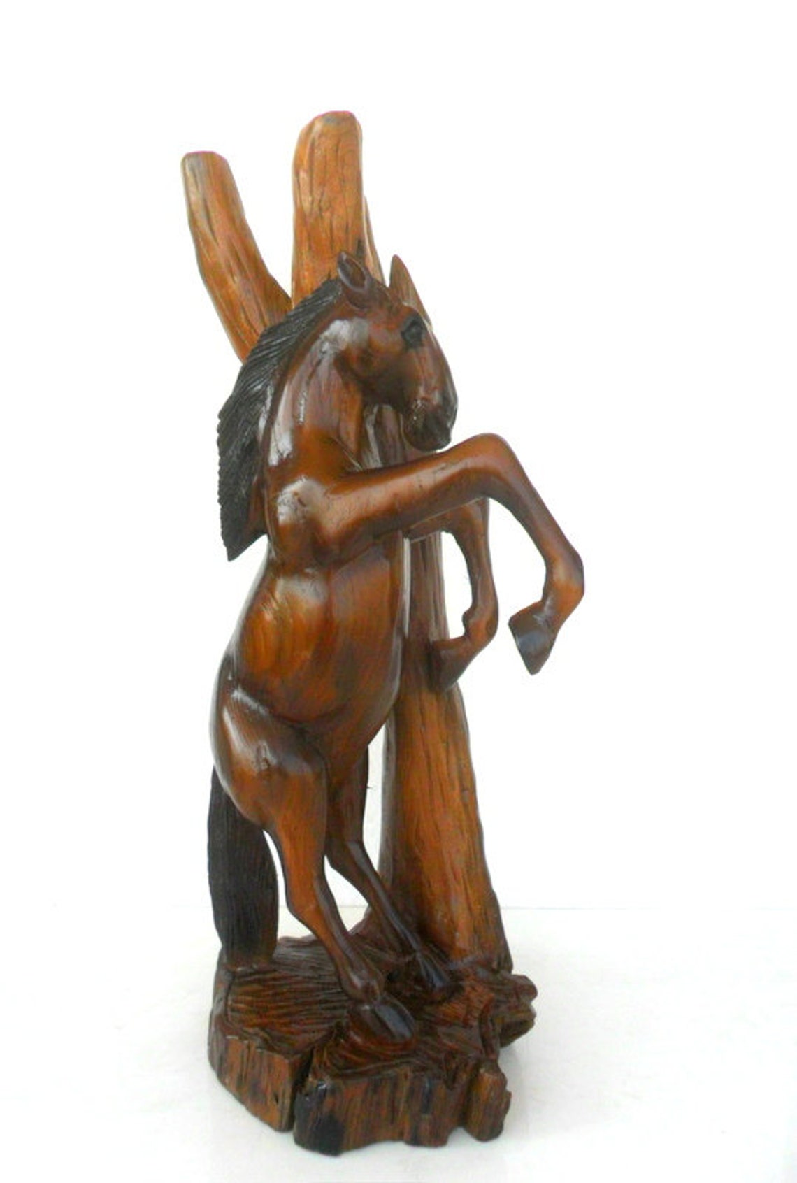 Wood Carving Horse Hand Carved Horse Natural Teak Wood Wild Etsy