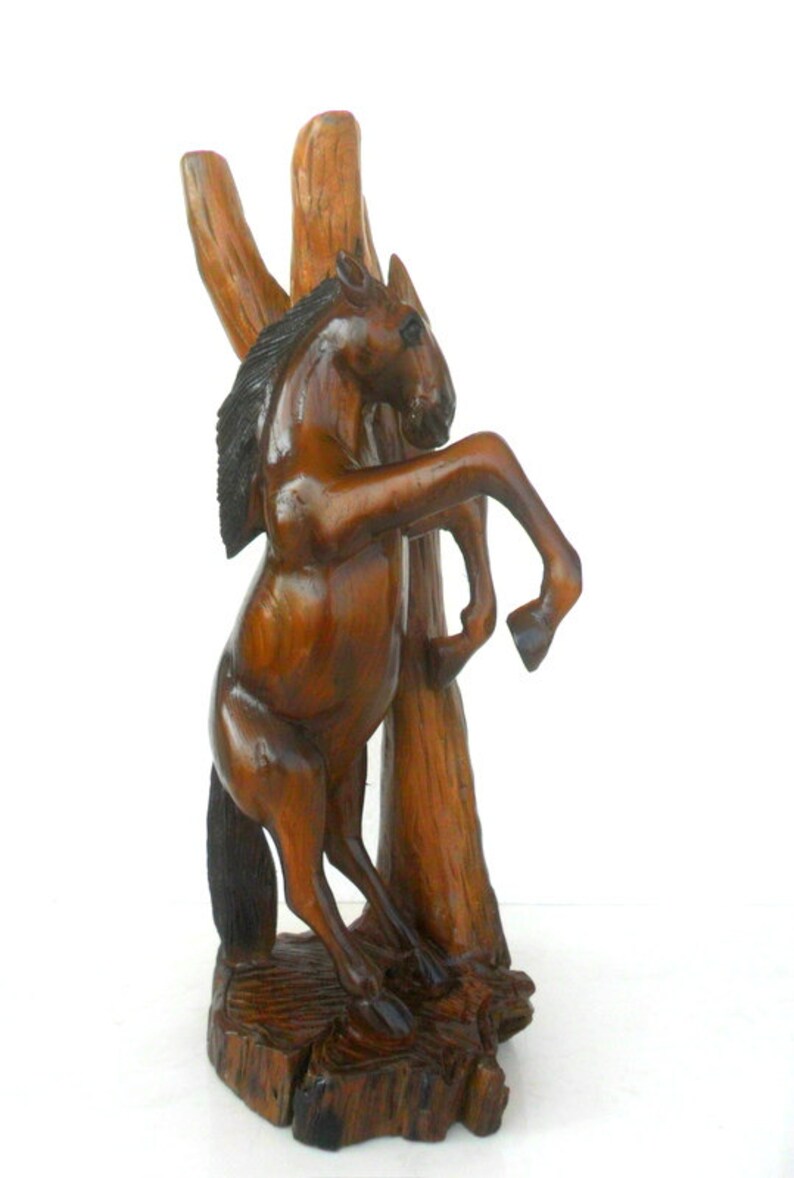 Wood Carving Horse Hand Carved Horse Natural Teak Wood Wild Etsy