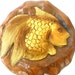 Handmade Natural Teak Wood Hand Carved Round Shape Gold Fish Good Luck ...