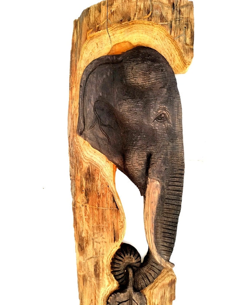 Hand Carved Elephant, Wooden Elephant, Elephant Statue, Wood Carving