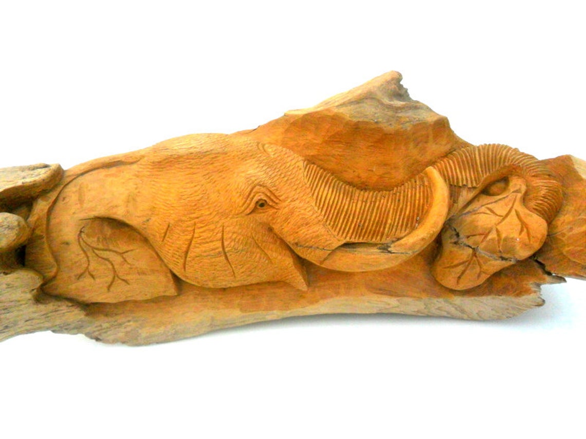 Wood Carving Elephant Head Natural Teak Wood Hand Carved Etsy