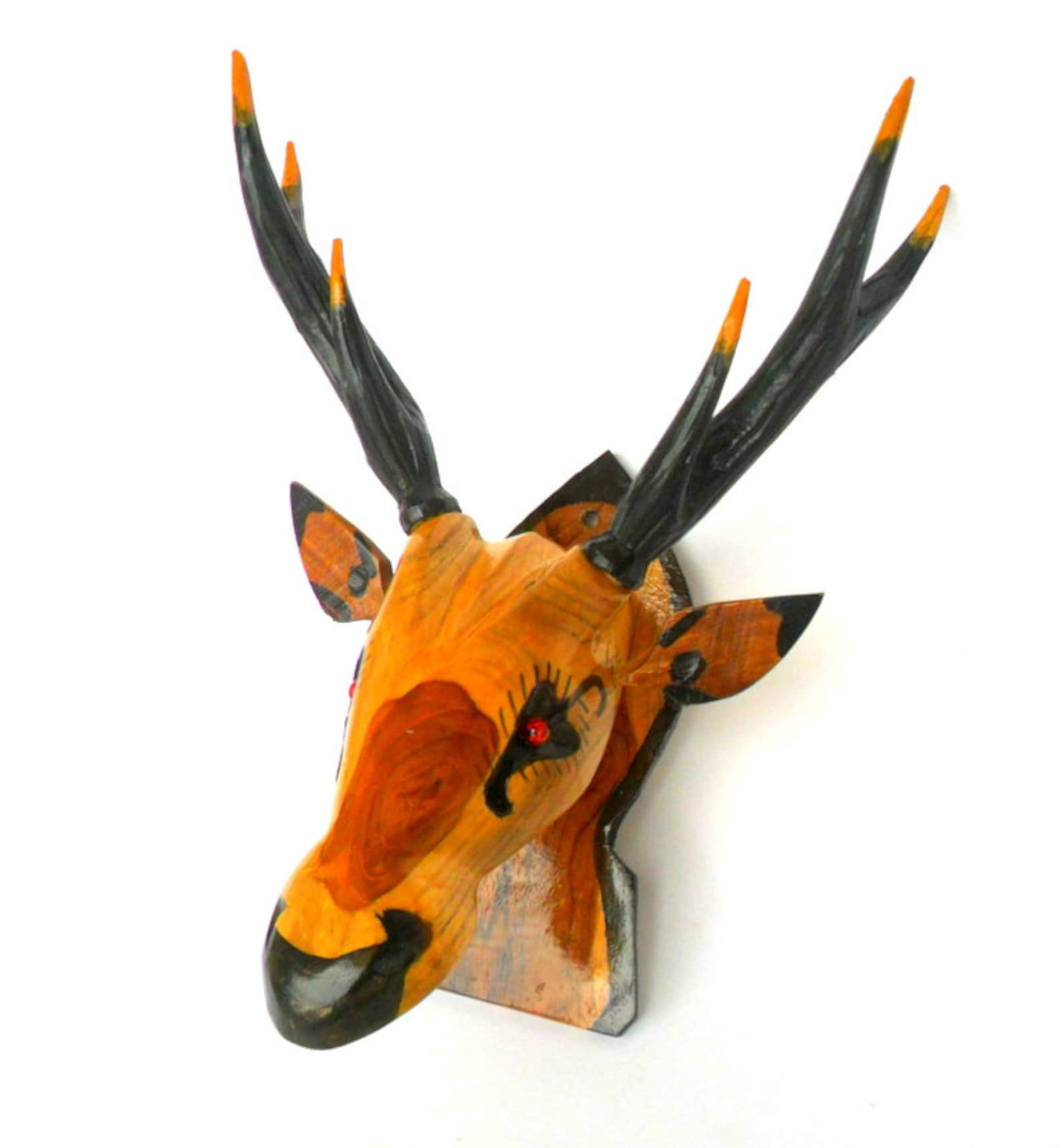Wood Carving Deer Head Wall Hanging Art Home Hand Craved Etsy