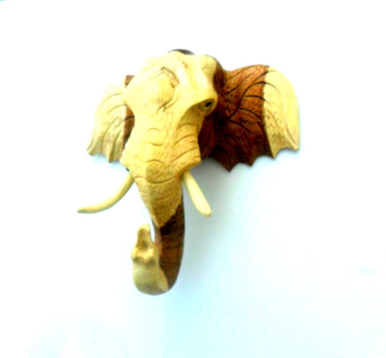 Wood Carving Elephant Head Natural Teak Wood Hand Carved Wooden