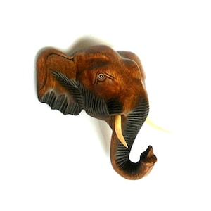 Wooden Elephant Head, Elephant Head, Wood Figurine, Elephant art,  Vintage Wood Carving, Wooden Animal, Wood Gift, Wood Ornament 8&quot;x 8.5&quot;