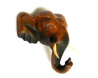 WOODEN ELEPHANT HEAD ROUND Table ORNAMENT DECORATIVE TABLE DECOR FLORAL CARVED 