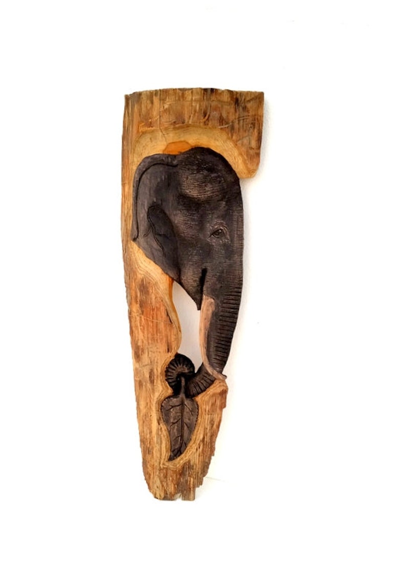 Hand Carved Elephant, Wooden Elephant, Elephant Statue, Wood Carving