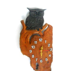 Wood Carving Owl Clock Natural Teak Wood Wall Hanging Hand Carved Owl Home Art Decor Handmade Gift 14&quot;X7&quot;