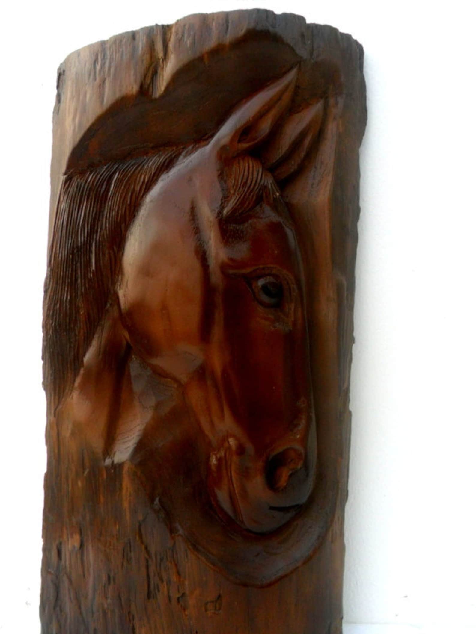 Wooden Horse Head, Wood Carving Horse, Hand Carved Horse, Rustic Horse