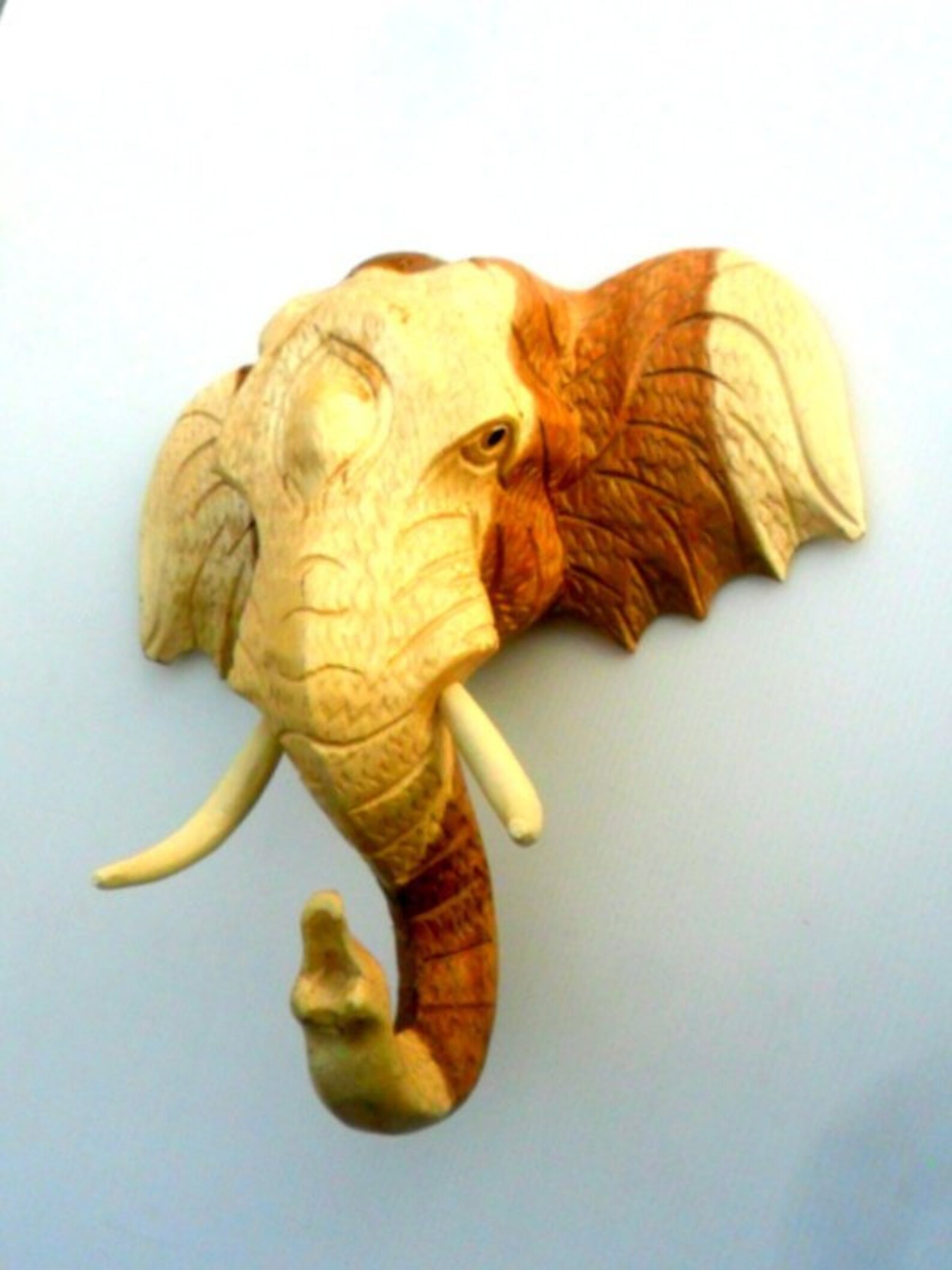 Wood Carving Elephant Head Natural Teak Wood Hand Carved Wooden