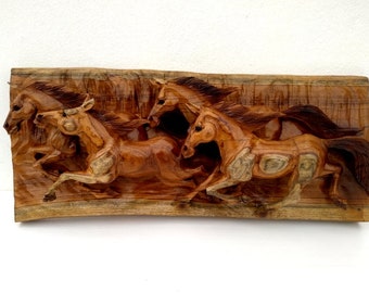 Wood Carving Horses, Horse Wall Art, Hand Carved Horse, Natural Wooden Horse, Wall Hanging Horse, Horse Home Decor, Horses Decoration