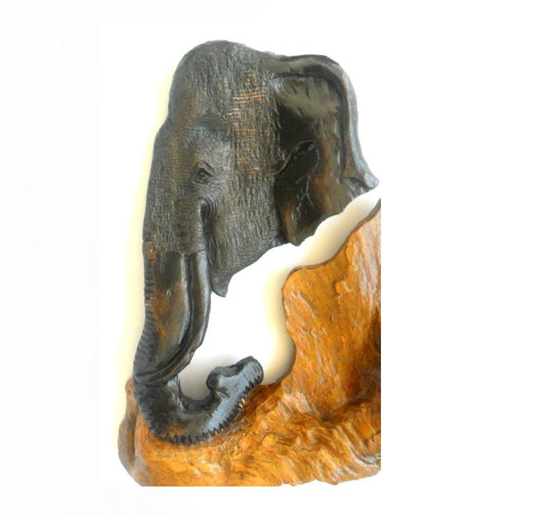 Natural Teak Wood Carving Elephant Head Art Hand Carved Handmade Carved