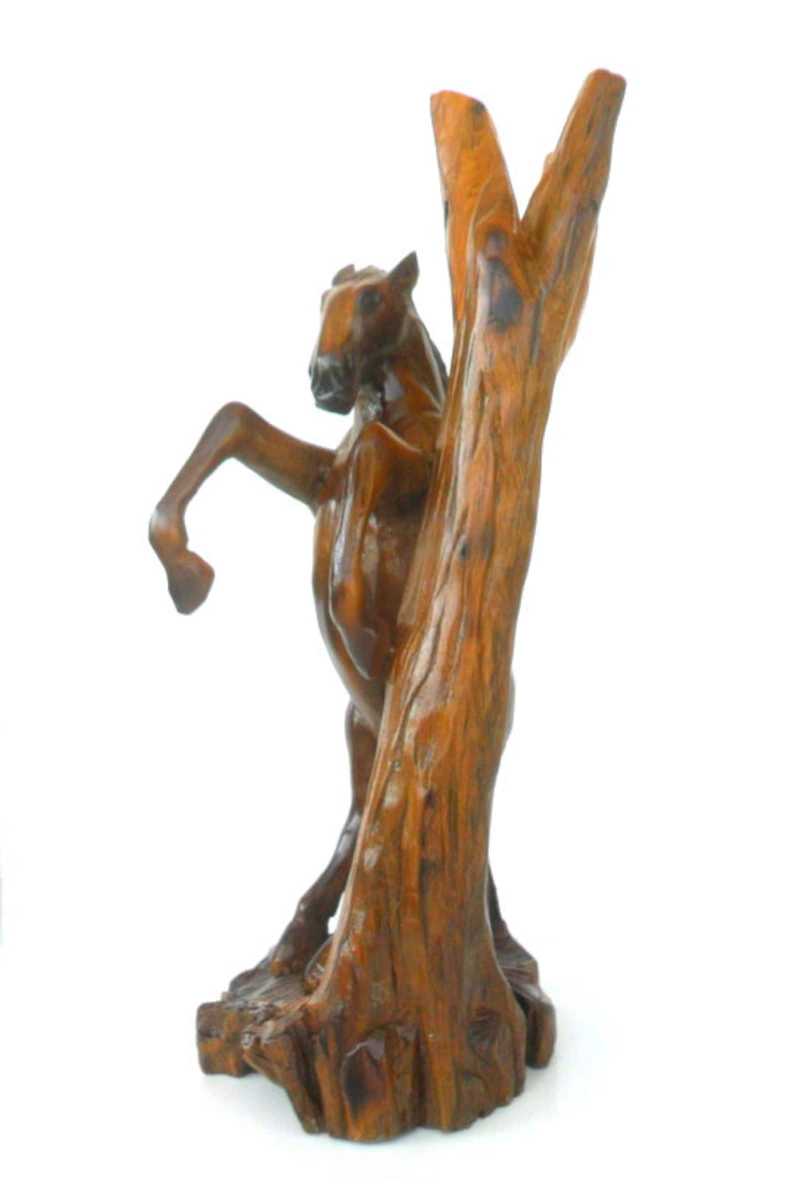 Wood Carving Horse Hand Carved Horse Natural Teak Wood Wild Etsy