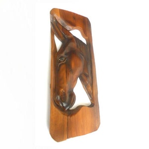 Teak Wood Carving Horse Head Natural Old Teak Wood Carved Art Wall Hanging Home Decor / Gift 17&quot;X7&quot;