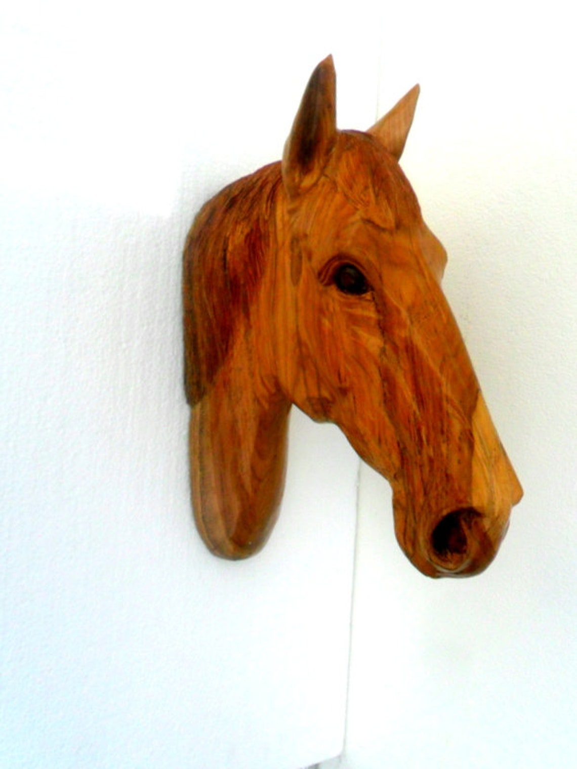 Horse Head Wood Carving Natural Teak Wood Hand Carved Horse Head Rustic