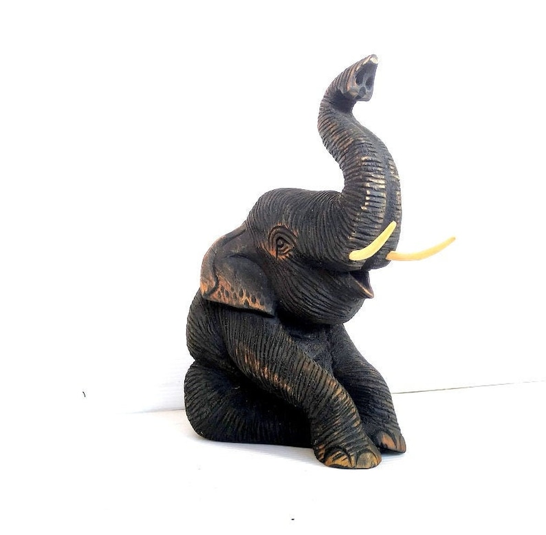 Hand Carved Elephant Wood Carving Elephant Natural Teak Wood Elephant