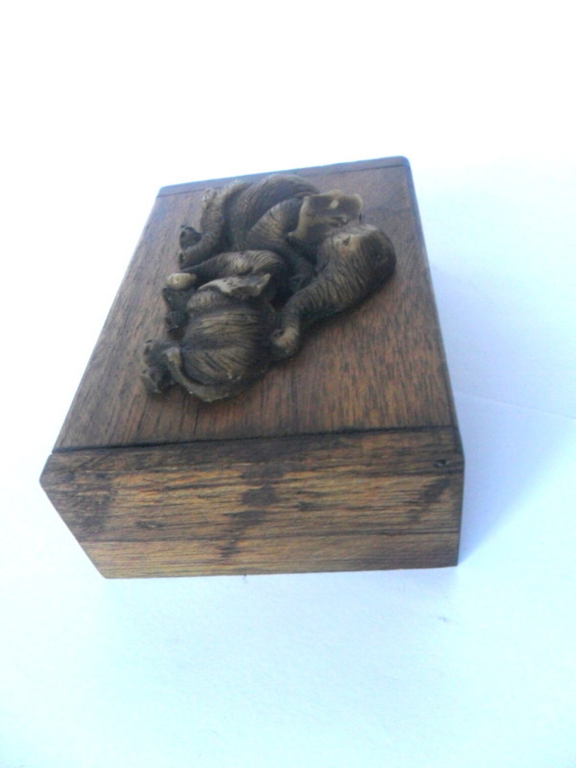 Two Teak Wood Rustic Box Boxes With Elephants Reclaimed Handmade Wooden