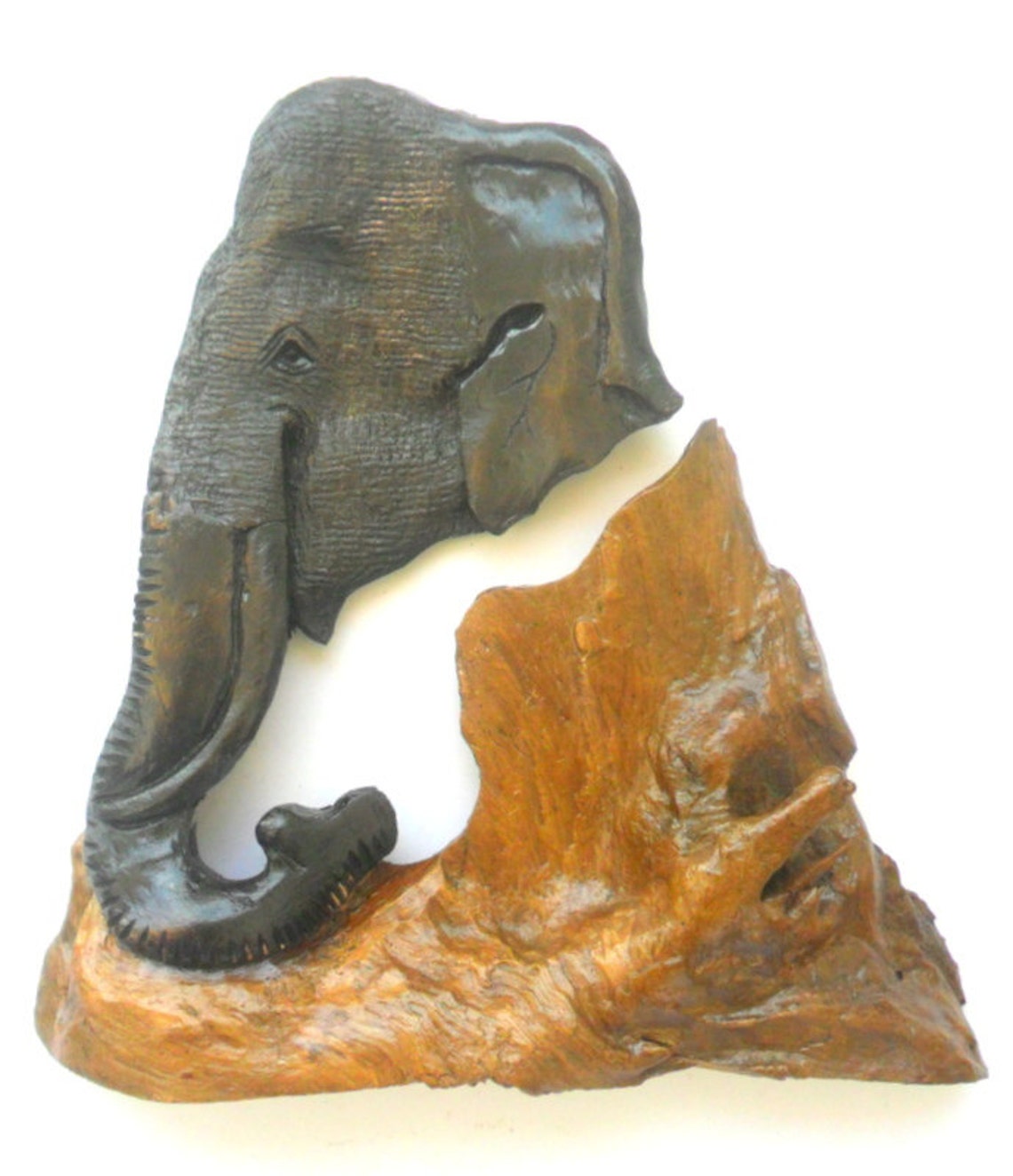 Natural Teak Wood Carving Elephant Head Art Hand Carved Handmade Carved