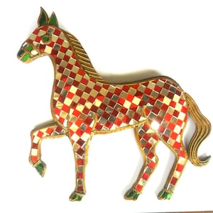 Mosaico cavalo arte de vidro multicolorido feito à mão espelho mosaicos arte decoração de casa artesanal esculpido à mão presente de madeira 10.5 &quot;x 9.5&quot;