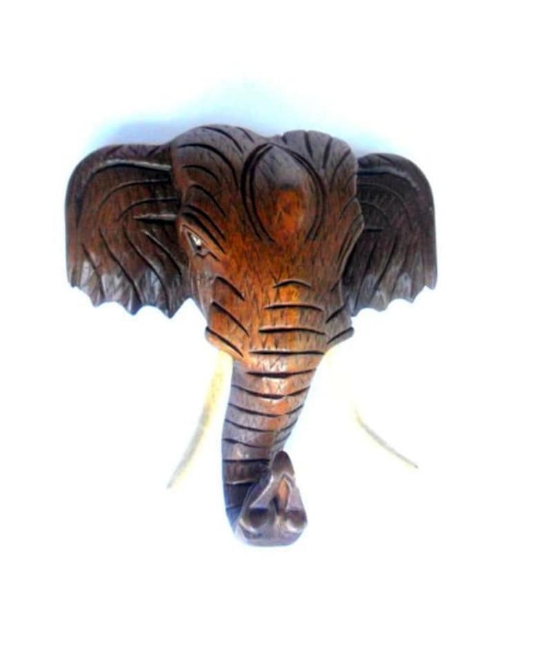 Wooden Elephant Head, Wood Carving Elephant Head, Wall Hanging Elephant