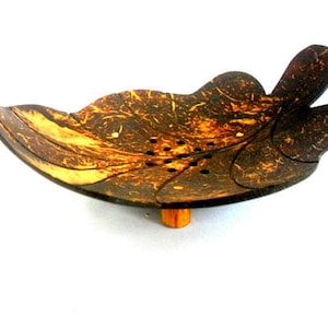 Natural Coconut Shell Soap Dish Art Leaf shape Hand Carved Handmade wooden Carving Soap Dish Home Art Decor / Zen Art / Gift 6&quot;X4.25&quot;X2&quot;
