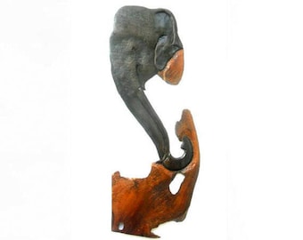 Natural teca escultura em madeira cabeça de elefante arte esculpida à mão elefante parede pendurado decoração de casa arte artesanal/presente 29 "x 11"