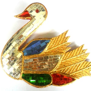 Handmade Wood Carving Duck Swan Goose  With Multi-Color Real Glass Mirror Mosaic Art Home Decor Handcrafted Hand Carved 7.5&quot;x7