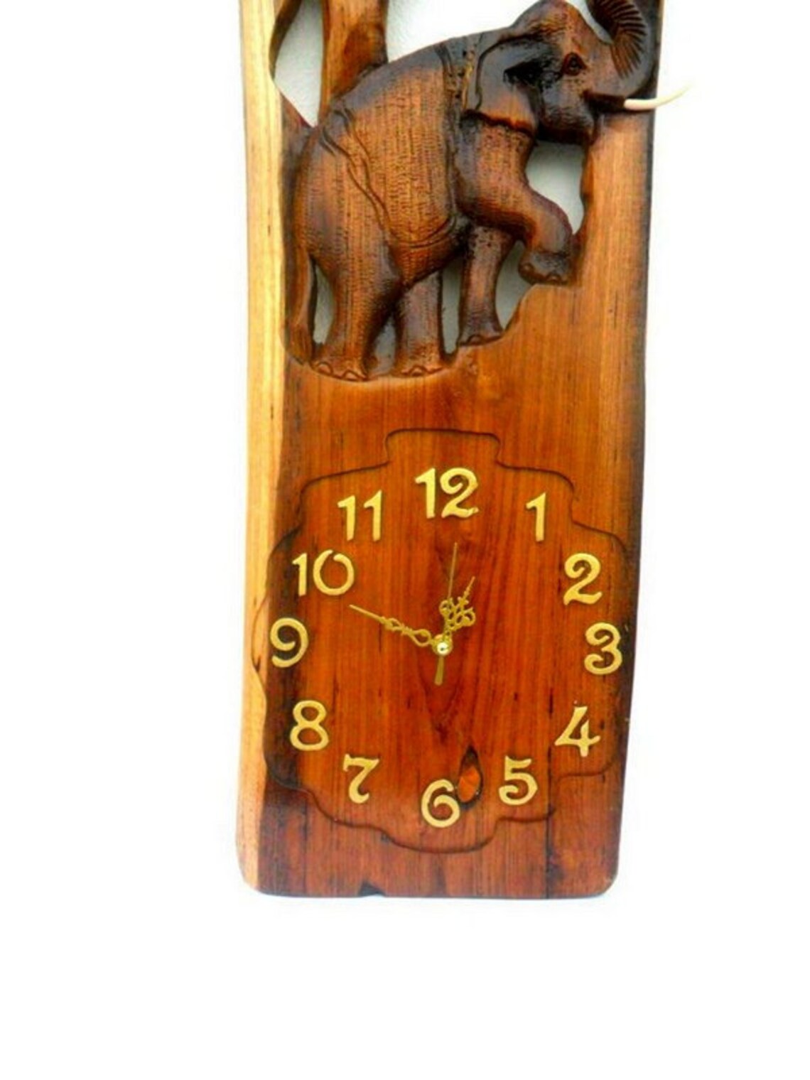 Wooden Elephant Clock, Elephant Figurine, Elephant Clock Decor, Elephant Sculpture, Elephant