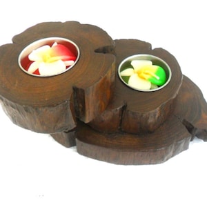 Teak Wood Candle Holder Tea Light Set Two Arm Reclaimed Live Edge Rustic Driftwood Handmade Natural wooden Home Decor / Zen Art / Gift